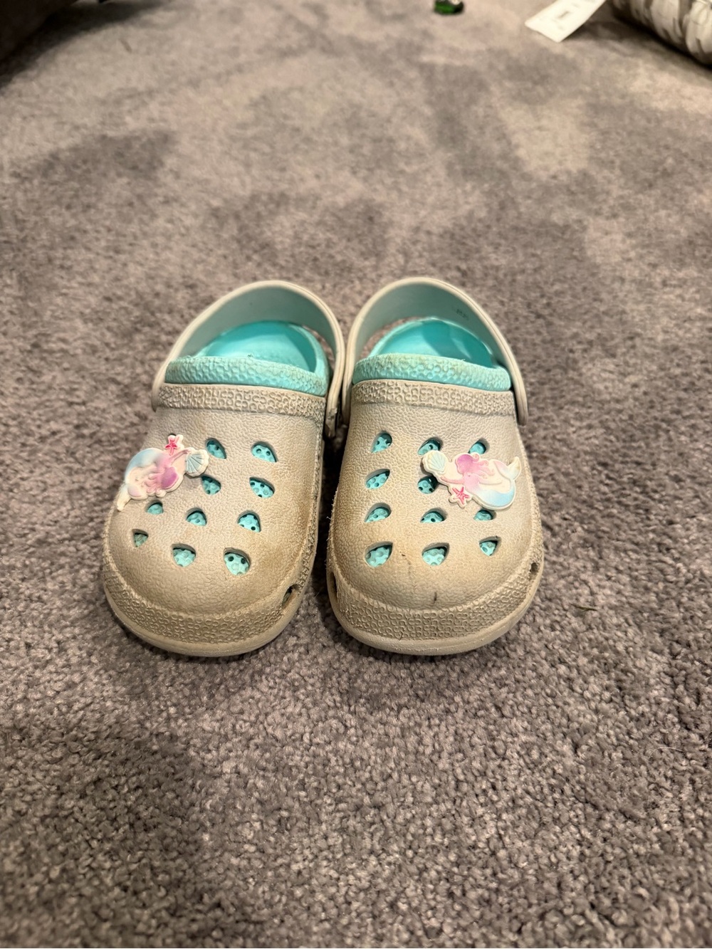 Kids Light Gray Sandal Clogs with Turquoise Insole and Mermaid Charm